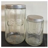 Set of 5 Vintage Glass Kitchen Jars with Metal Lids