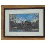 Framed Pastel Print by Leonard D. Sonen - Barn Landscape