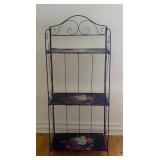 Vintage 3-Tier Metal Shelf with Hand-Painted Floral Accents