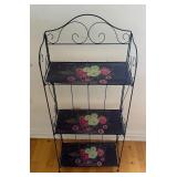 Vintage 3-Tier Metal Shelf with Hand-Painted Floral Accents