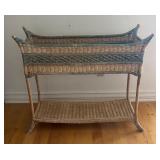 Vintage Wicker Planter Stand with Shelf