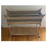 Vintage Wicker Planter Stand with Shelf