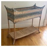Vintage Wicker Planter Stand with Shelf