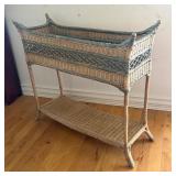 Vintage Wicker Planter Stand with Shelf