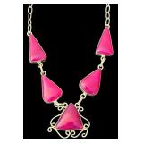 Sterling Silver Necklace with Pink Agate Pendants