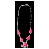 Sterling Silver Necklace with Pink Agate Pendants