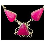 Sterling Silver Necklace with Pink Agate Pendants