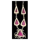 Sterling Silver Necklace with Pink Agate Pendants