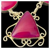 Sterling Silver Necklace with Pink Agate Pendants