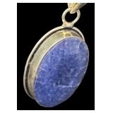 Sterling Silver Necklace with Oval Blue Stone Pendant