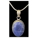 Sterling Silver Necklace with Oval Blue Stone Pendant