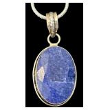 Sterling Silver Necklace with Oval Blue Stone Pendant
