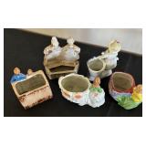 Set of 5 Vintage Porcelain Planter Figurines Assorted Styles