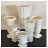 Set of 6 Vintage White Milk Glass Vases Assorted Styles