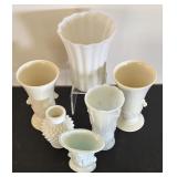 Set of 6 Vintage White Milk Glass Vases Assorted Styles
