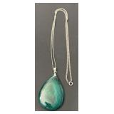 Sterling Silver Necklace with Malachite Teardrop Pendant