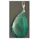 Sterling Silver Necklace with Malachite Teardrop Pendant