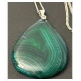 Sterling Silver Necklace with Malachite Teardrop Pendant