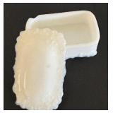 Set of 5 Vintage White Milk Glass Trinket Boxes with Lids
