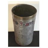 Vintage Hammered Metal Umbrella Stand with Embossed Floral Band