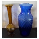 Collection of 11 Vintage Glass Vases and Decorative Bottles Assorted Colors and Styles
