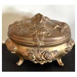 Set of 2 Ornate Vintage Brass Jewelry Casket Boxes with Lined Interiors