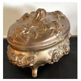 Set of 2 Ornate Vintage Brass Jewelry Casket Boxes with Lined Interiors