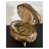 Set of 2 Ornate Vintage Brass Jewelry Casket Boxes with Lined Interiors