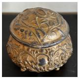 Set of 2 Ornate Vintage Brass Jewelry Casket Boxes with Lined Interiors
