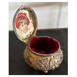 Set of 2 Ornate Vintage Brass Jewelry Casket Boxes with Lined Interiors