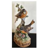 Vintage Musical Bird Figurine with Flowers