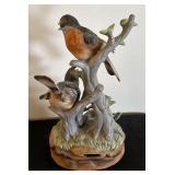 Vintage Musical Bird Figurine with Flowers