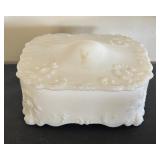 Vintage Milk Glass Decanter and Trinket Box Set