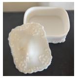 Vintage Milk Glass Decanter and Trinket Box Set
