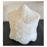Vintage Milk Glass Decanter and Trinket Box Set