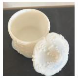 Vintage Milk Glass Decanter and Trinket Box Set
