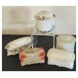 Set of 5 Vintage White Milk Glass Trinket Boxes with Lids