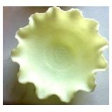Vintage Fenton Uranium Glass Custard Bowl with Ruffled Edge