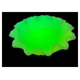 Vintage Fenton Uranium Glass Custard Bowl with Ruffled Edge