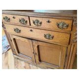 Antique Oak Hutch Cabinet with Glass Doors and Ornate Detailing