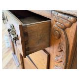 Antique Oak Hutch Cabinet with Glass Doors and Ornate Detailing