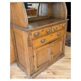 Antique Oak Hutch Cabinet with Glass Doors and Ornate Detailing