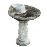 Vintage Cement Bird Bath with Decorative Relief