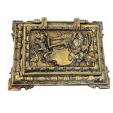 Antique Victorian Brass Calling Card Holder with Knight Motif