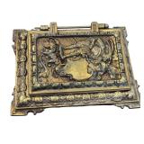 Antique Victorian Brass Calling Card Holder with Knight Motif
