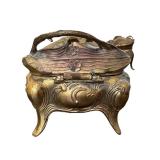 Antique Ornate Metal Jewelry Casket with Floral Embellishments