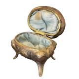 Antique Ornate Metal Jewelry Casket with Floral Embellishments