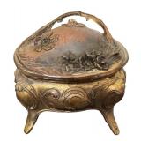 Antique Ornate Metal Jewelry Casket with Floral Embellishments