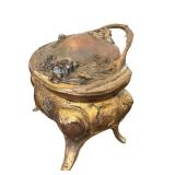 Antique Ornate Metal Jewelry Casket with Floral Embellishments