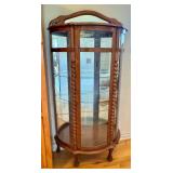 Vintage Oak Curio Cabinet with Etched Glass and Wood Detailing